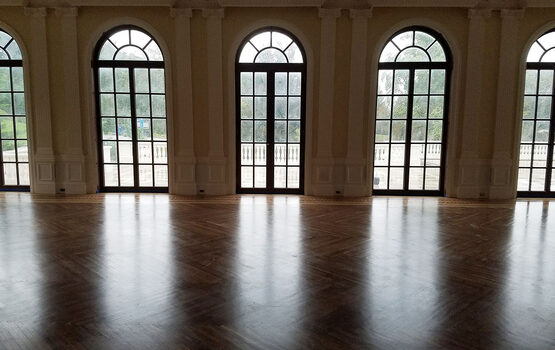 Refinished herringbone ballroom floor by JS Wood Flooring